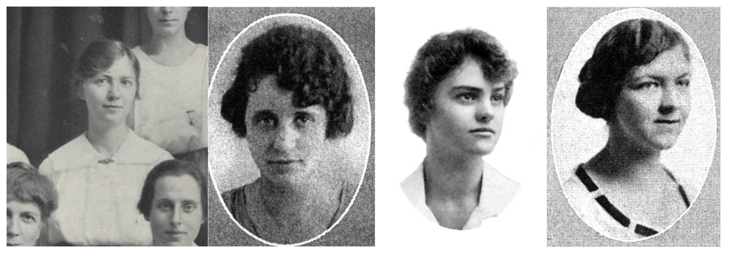 Underwriters Laboratories’ first female chemists. From left to right: Ruth Custer, Genevieve Davidson, Louise Logie, and Helen Sellmer. Photos courtesy of Archives and Special Collections — Purdue University Libraries, the University of Illinois Archives, and Northwestern University Archives.
